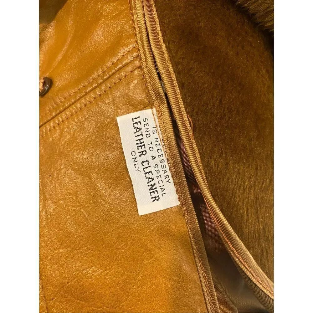Genuine Leather Vintage 1970s Faux Fur Removable Liner Carmel Jacket • SIZE 40 - Picture 7 of 16